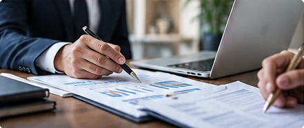 Profesionales analizando documentación, informes y controles de cumplimiento empresarial